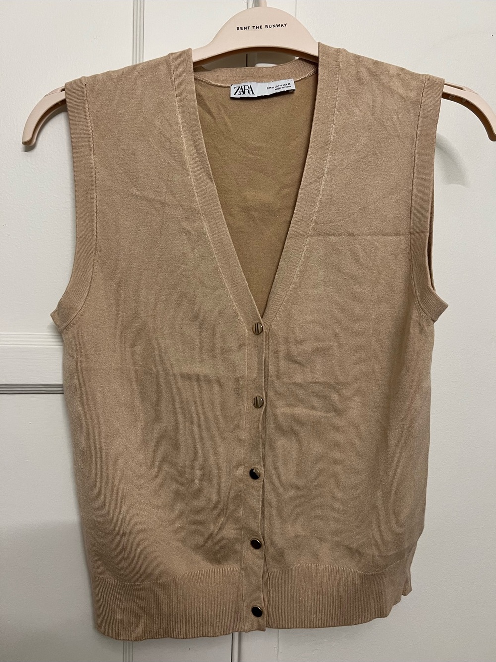 ZARA Tan Sleeveless Button-Front Knit Vest